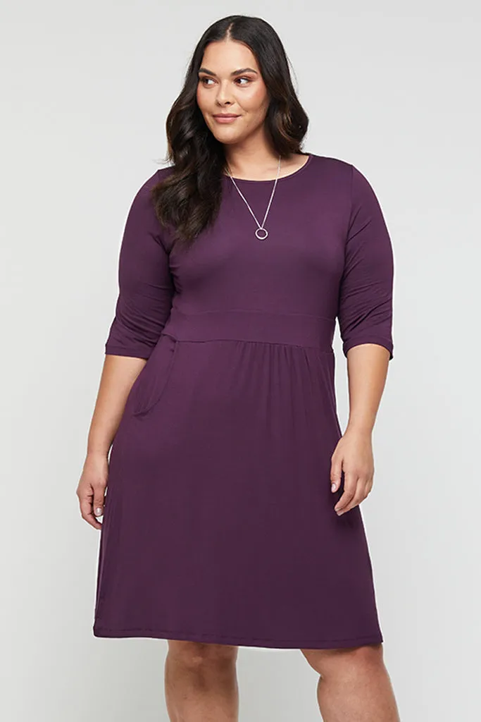 3/4 Sleeve Beth Dress - Plum