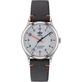 Adidas Originals Silver Dial Black Leather Strap Men Watch AOST23045