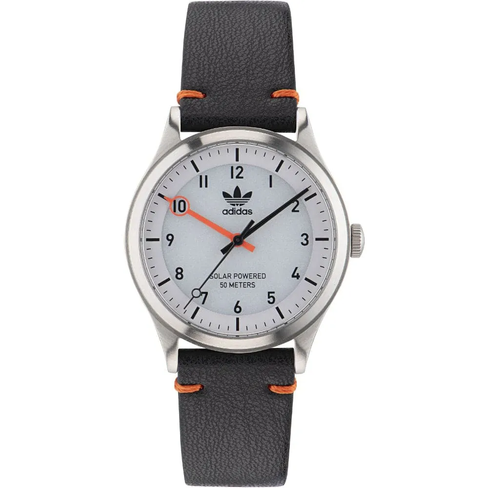 Adidas Originals Silver Dial Black Leather Strap Men Watch AOST23045