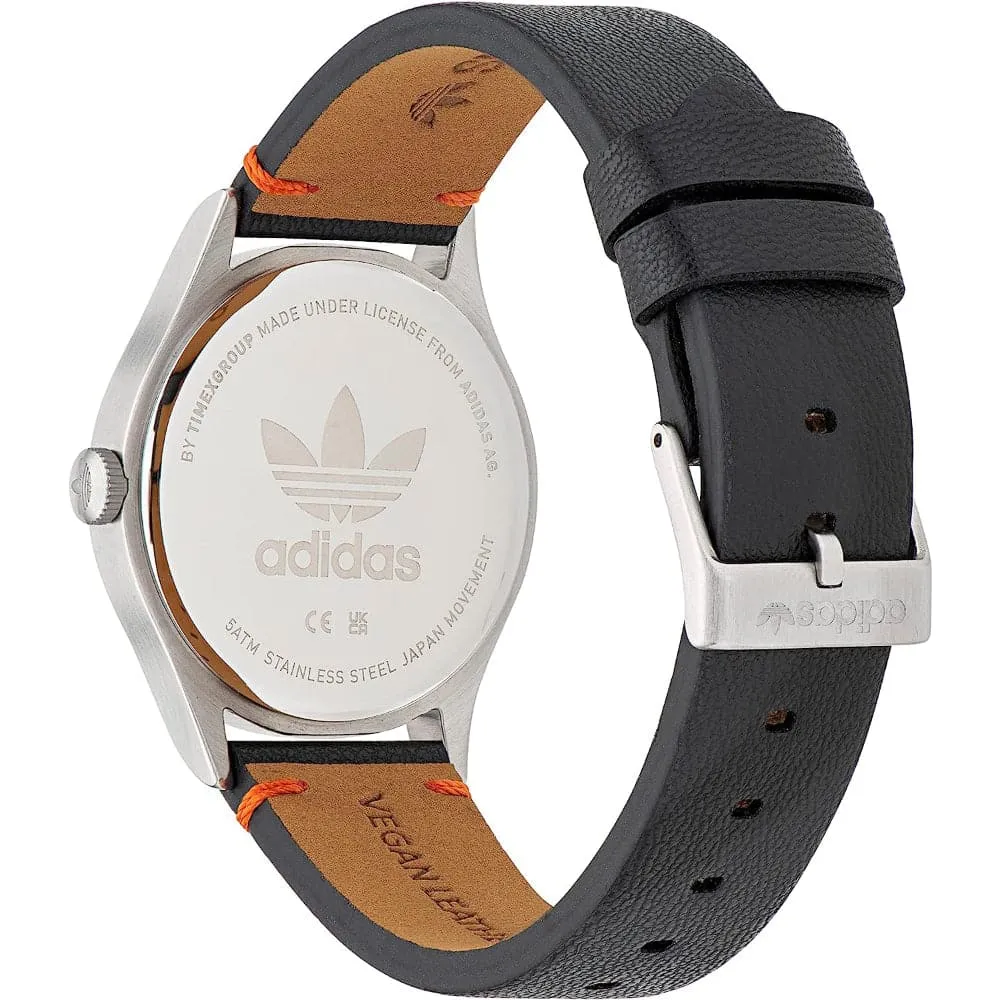 Adidas Originals Silver Dial Black Leather Strap Men Watch AOST23045