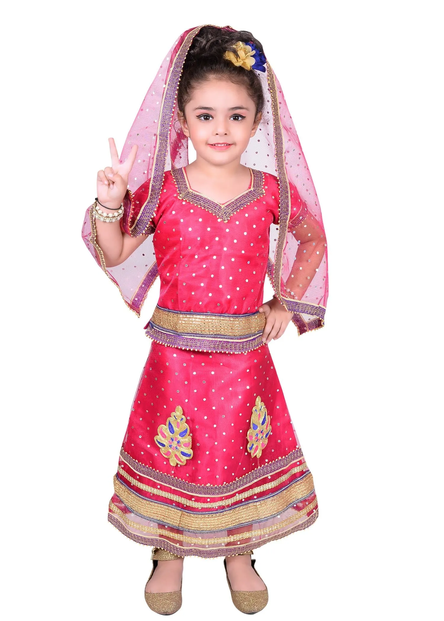 Ahhaaaa Girls Cotton Lehenga Choli with Dupatta Set (Dandiya Dress)