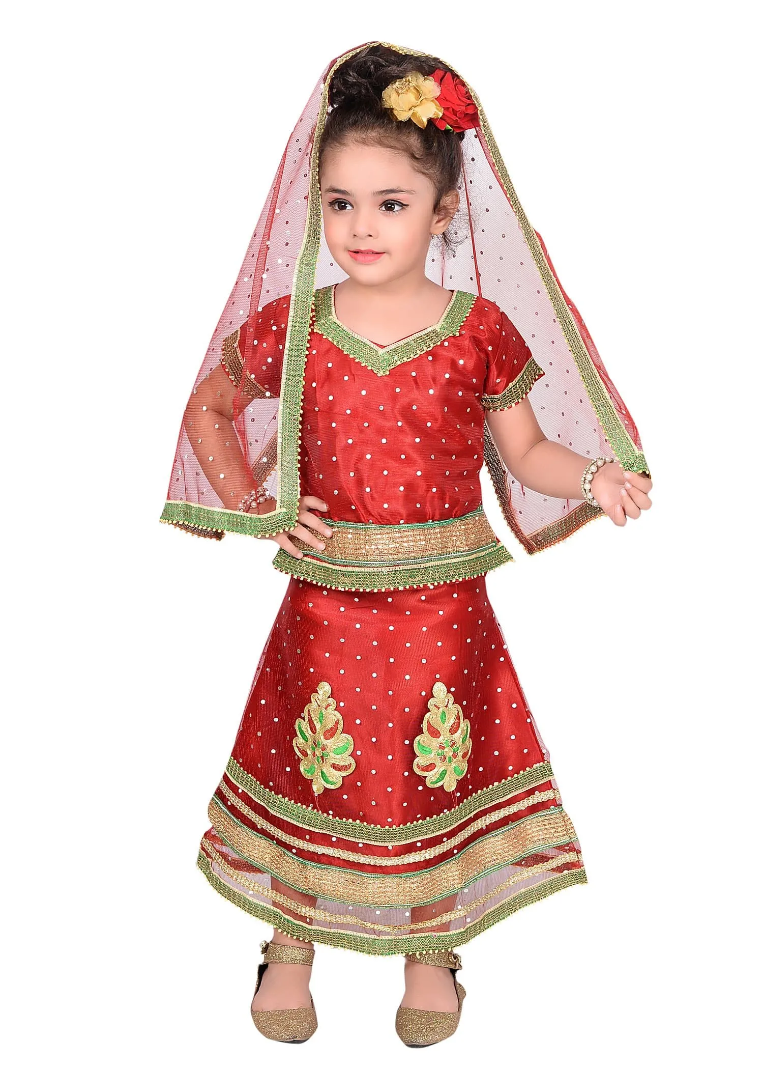 Ahhaaaa Girls Cotton Lehenga Choli with Dupatta Set (Dandiya Dress)