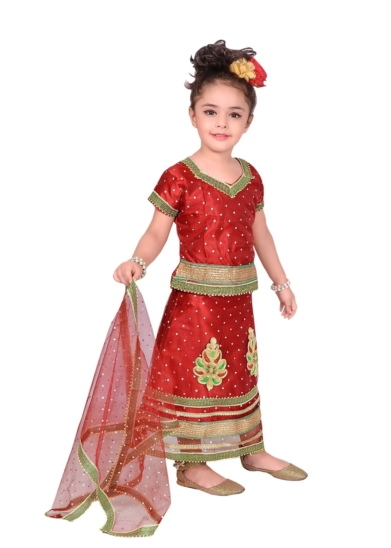 Ahhaaaa Girls Cotton Lehenga Choli with Dupatta Set (Dandiya Dress)