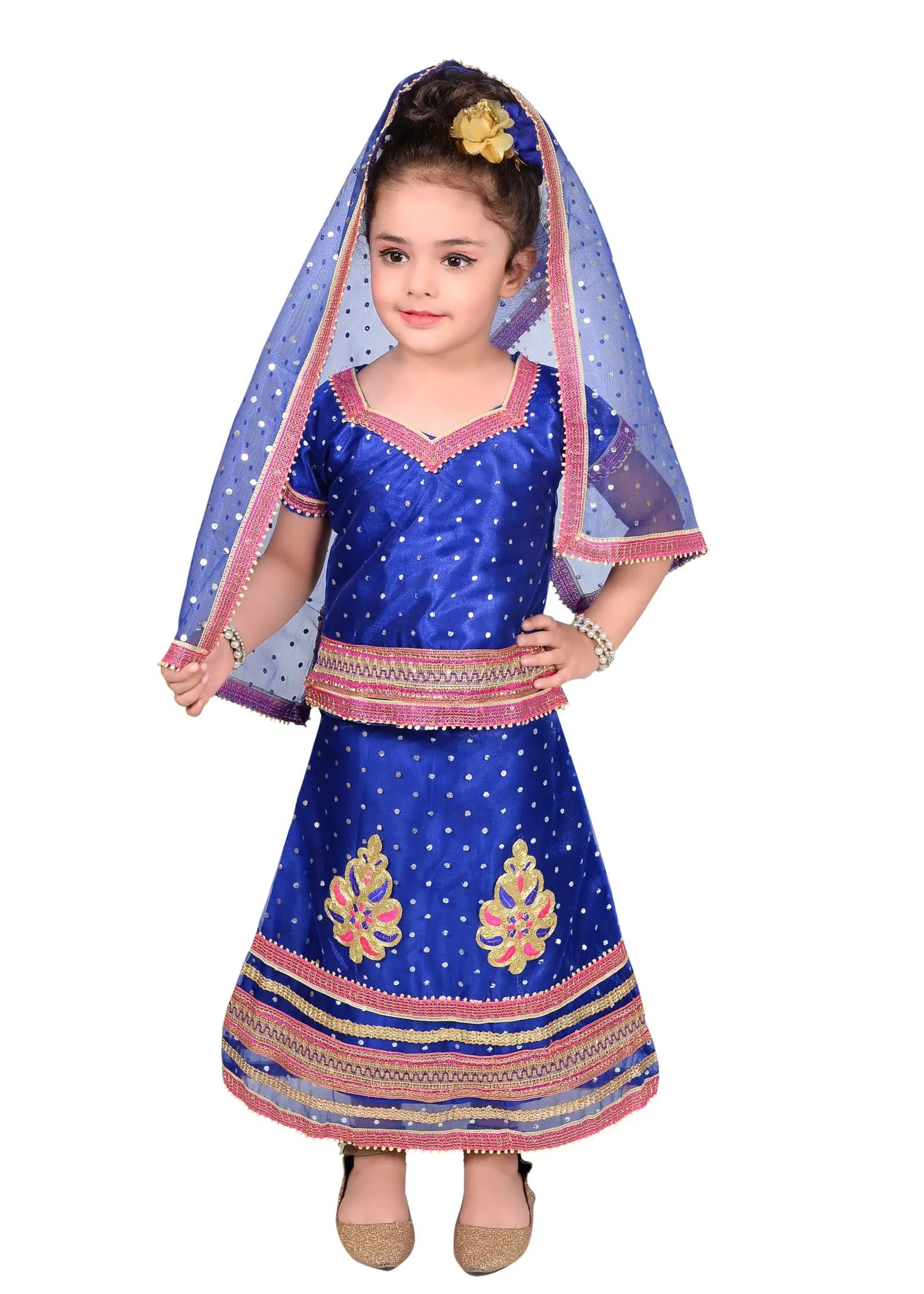 Ahhaaaa Girls Cotton Lehenga Choli with Dupatta Set (Dandiya Dress)