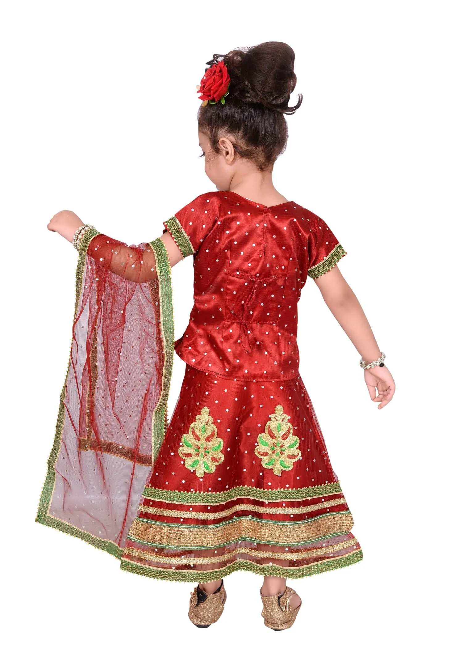 Ahhaaaa Girls Cotton Lehenga Choli with Dupatta Set (Dandiya Dress)