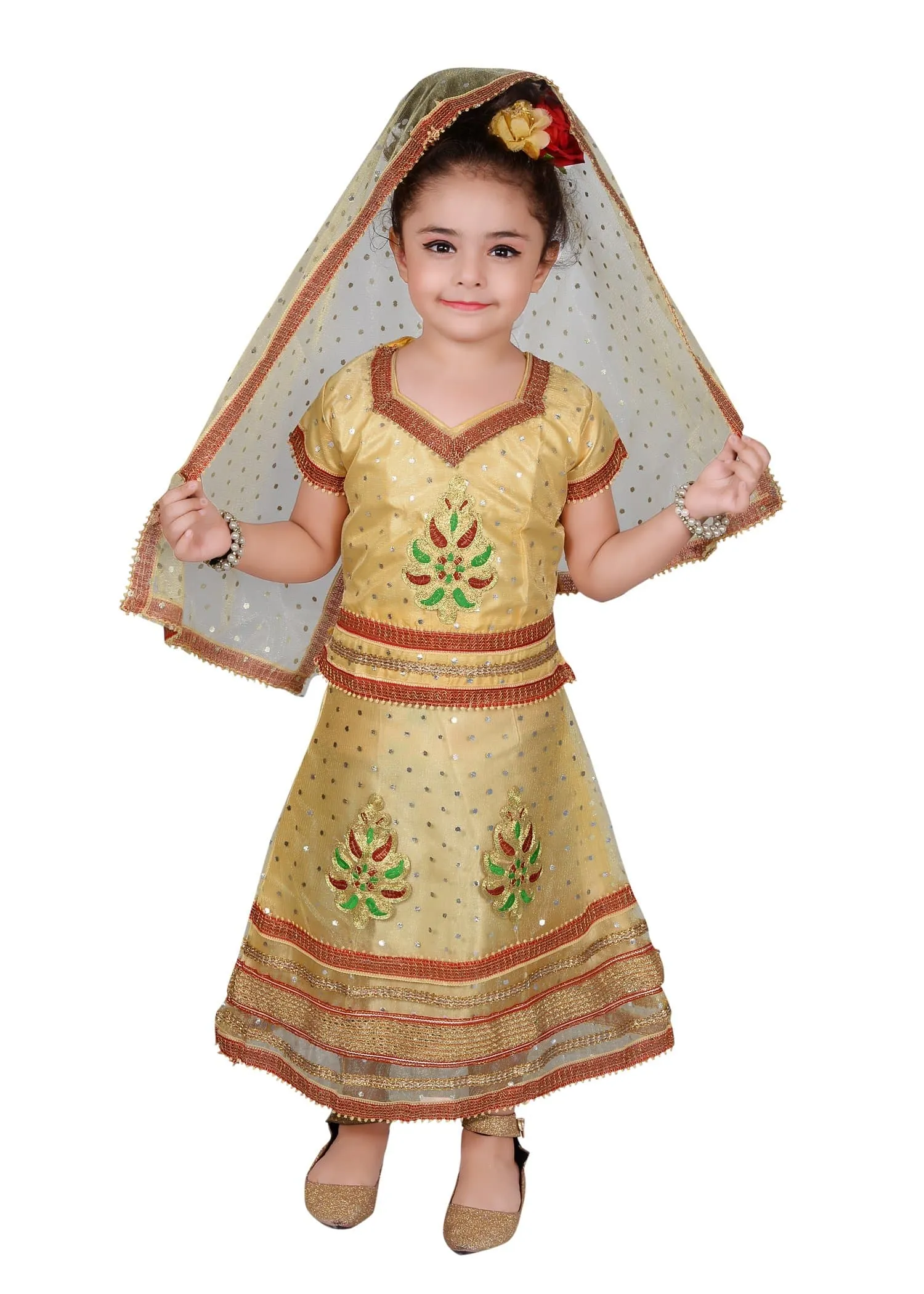 Ahhaaaa Girls Cotton Lehenga Choli with Dupatta Set (Dandiya Dress)