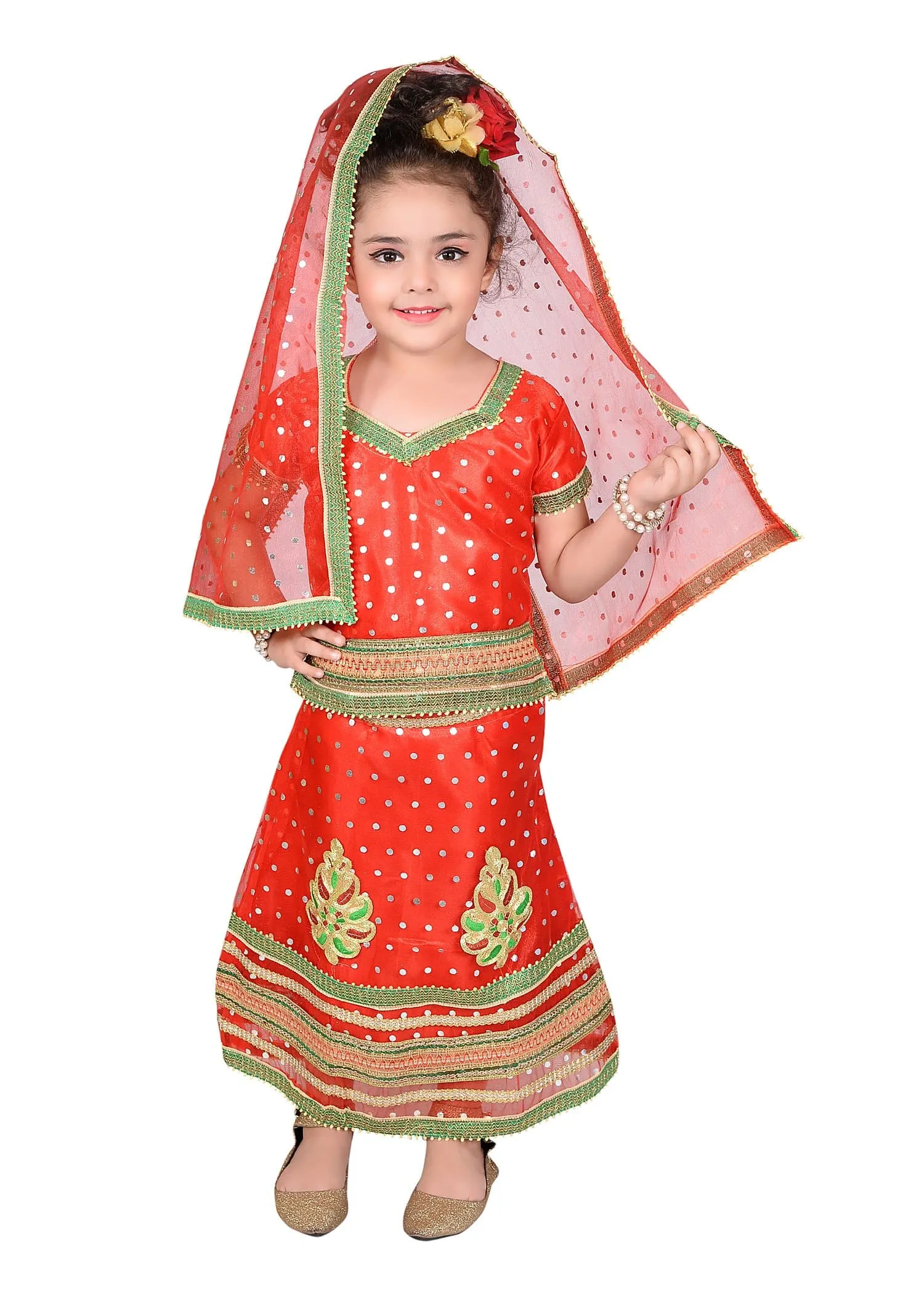 Ahhaaaa Girls Cotton Lehenga Choli with Dupatta Set (Dandiya Dress)