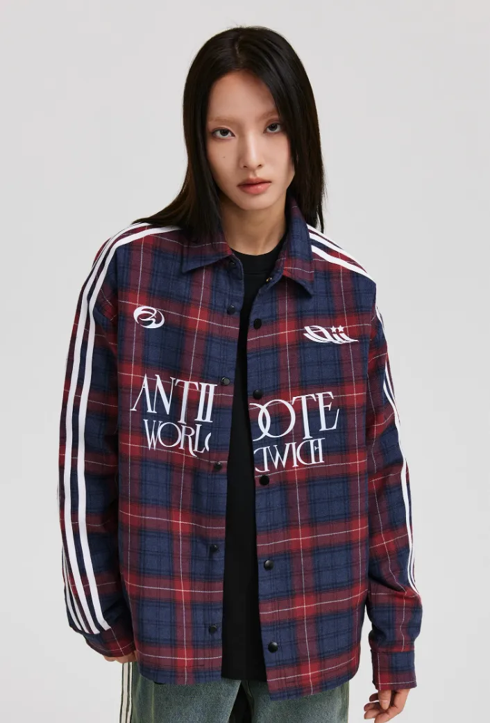 ANTIDOTE Sports Style Pattern Plaid Shirt Jacket