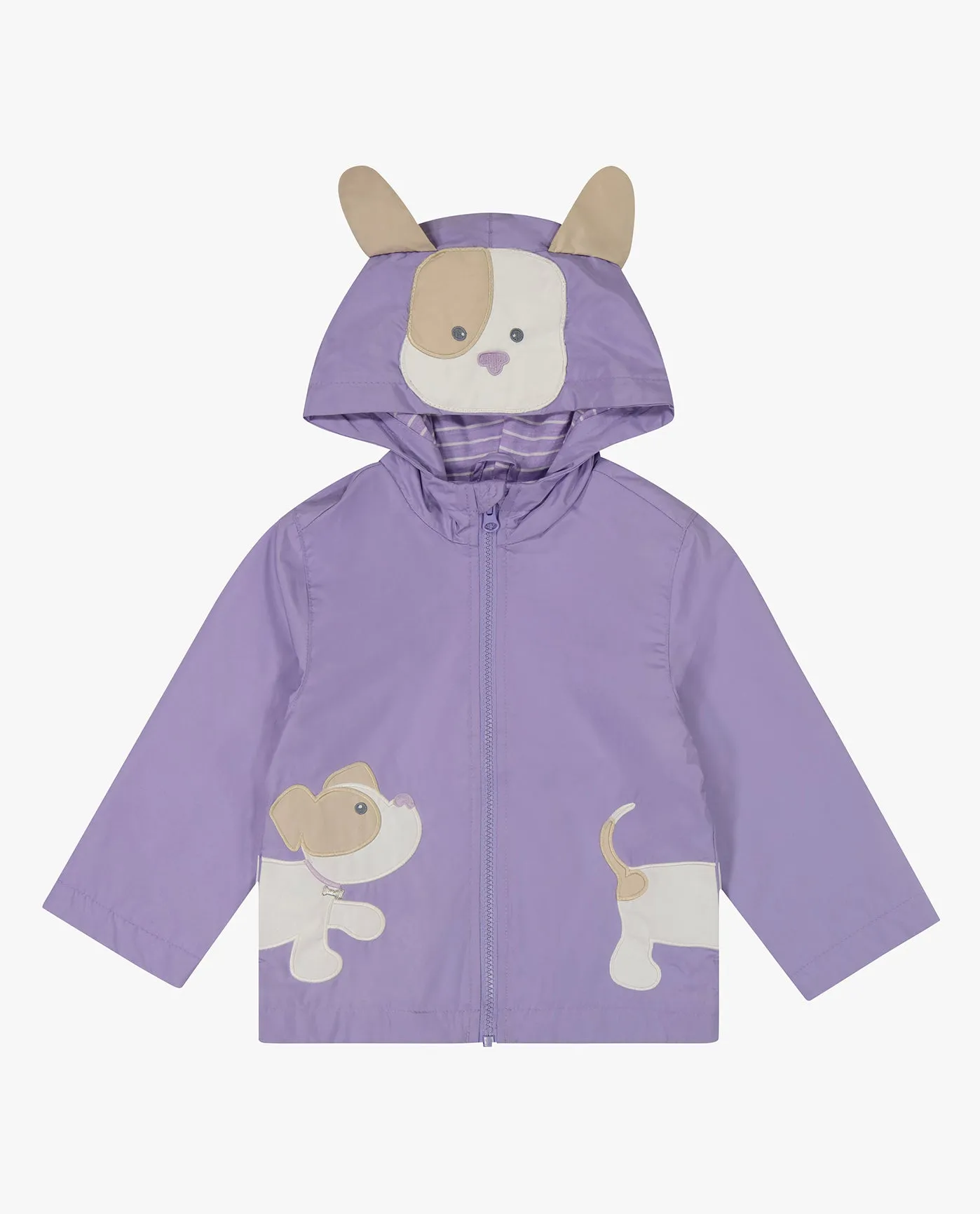 BABY GIRLS PUPPY ZIP FRONT HOODED RAINCOAT