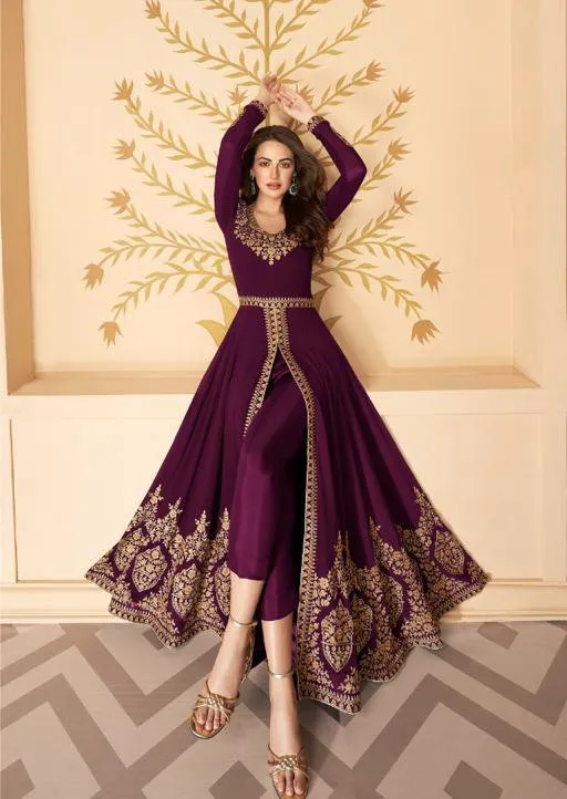 Beautifully Designed Heavy Embroidery Work Maroon Anarkali Set - Rent