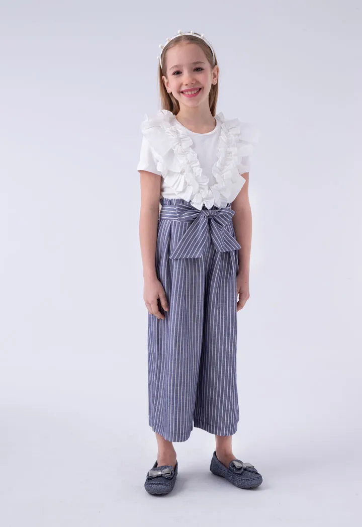 Belted Pants And Ruffled T-Shirt Set