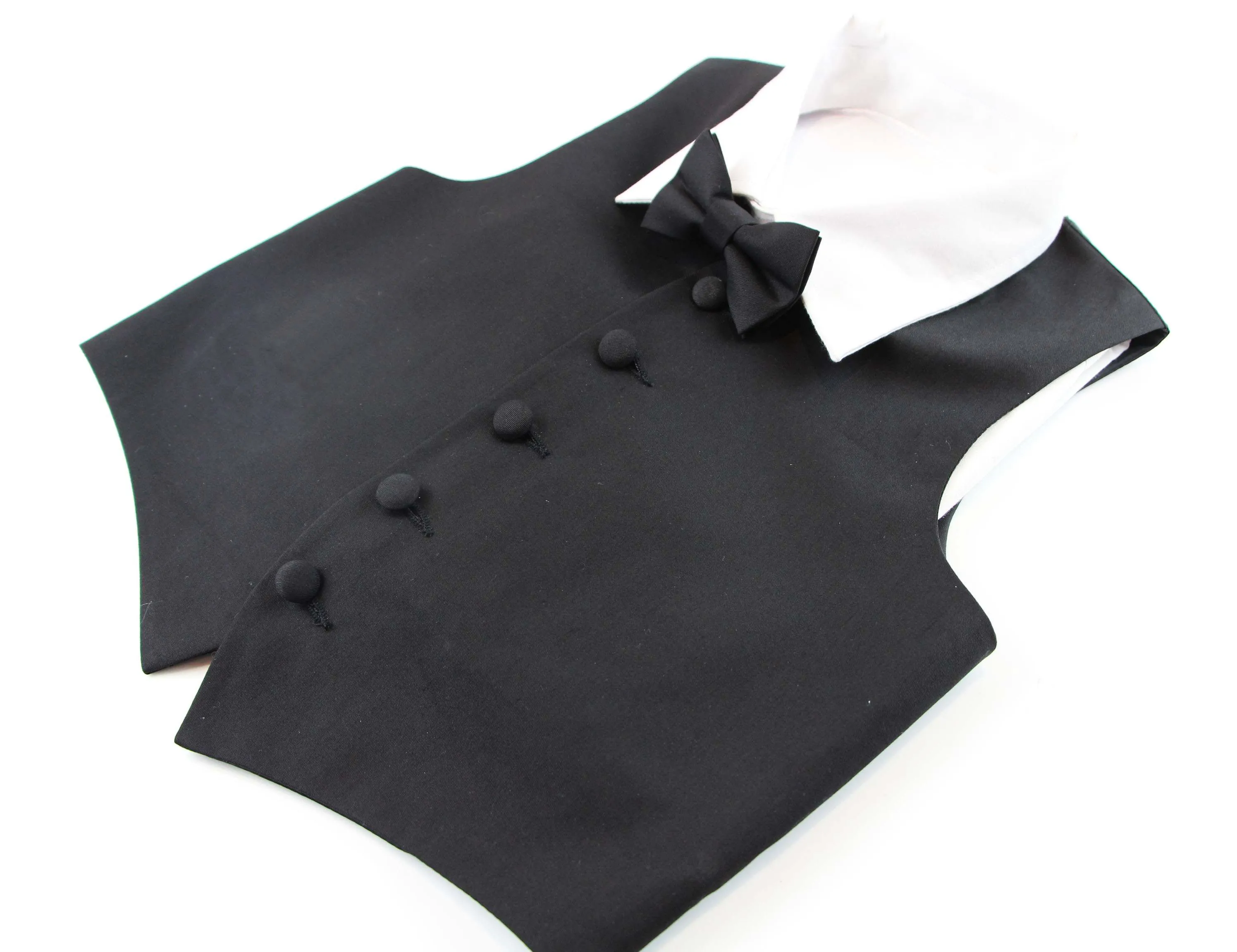 Black Boys Junior Cotton Vest Adjustable Waistcoast & Matching Bow Tie Set