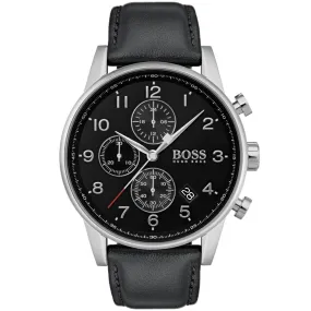 Boss Navigator Black Leather Chronograph Men's Watch - 1513678