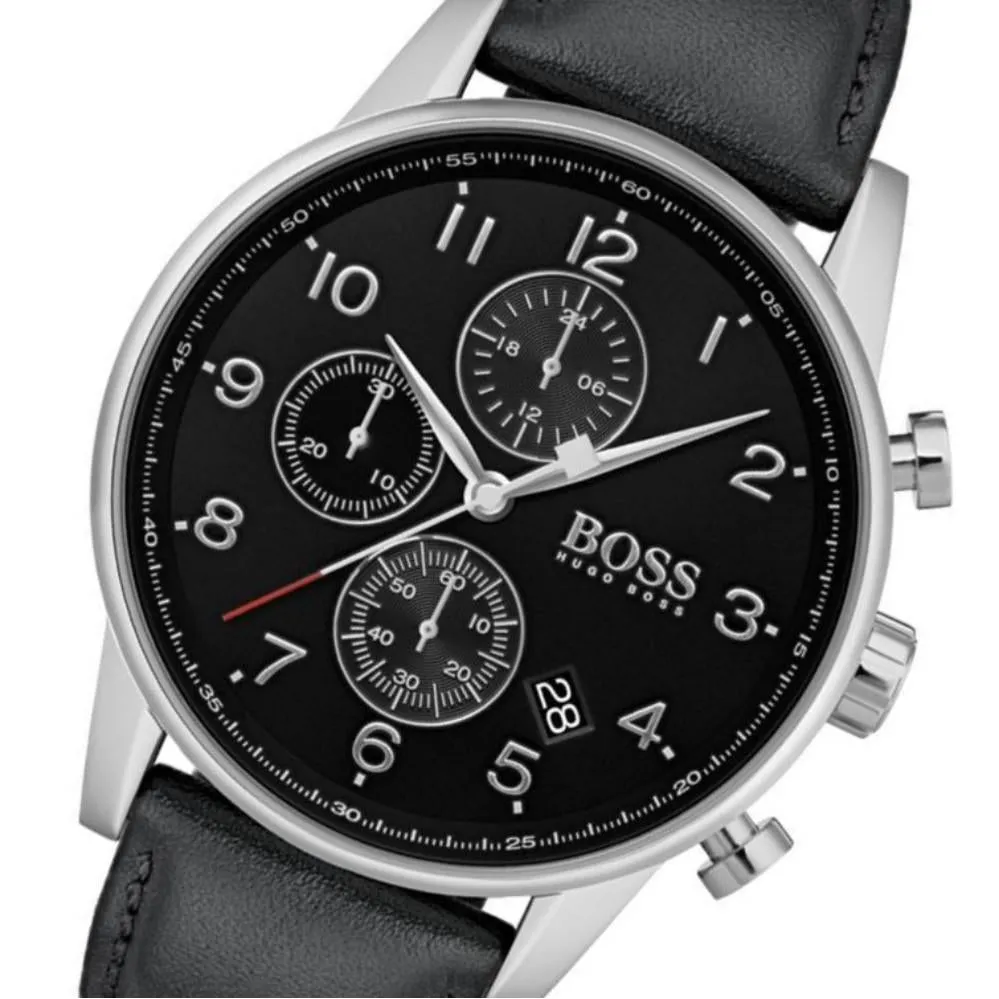 Boss Navigator Black Leather Chronograph Men's Watch - 1513678