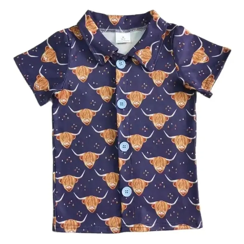 Boys Collared Down Highland Cow Western Shirt - Kids Clothes