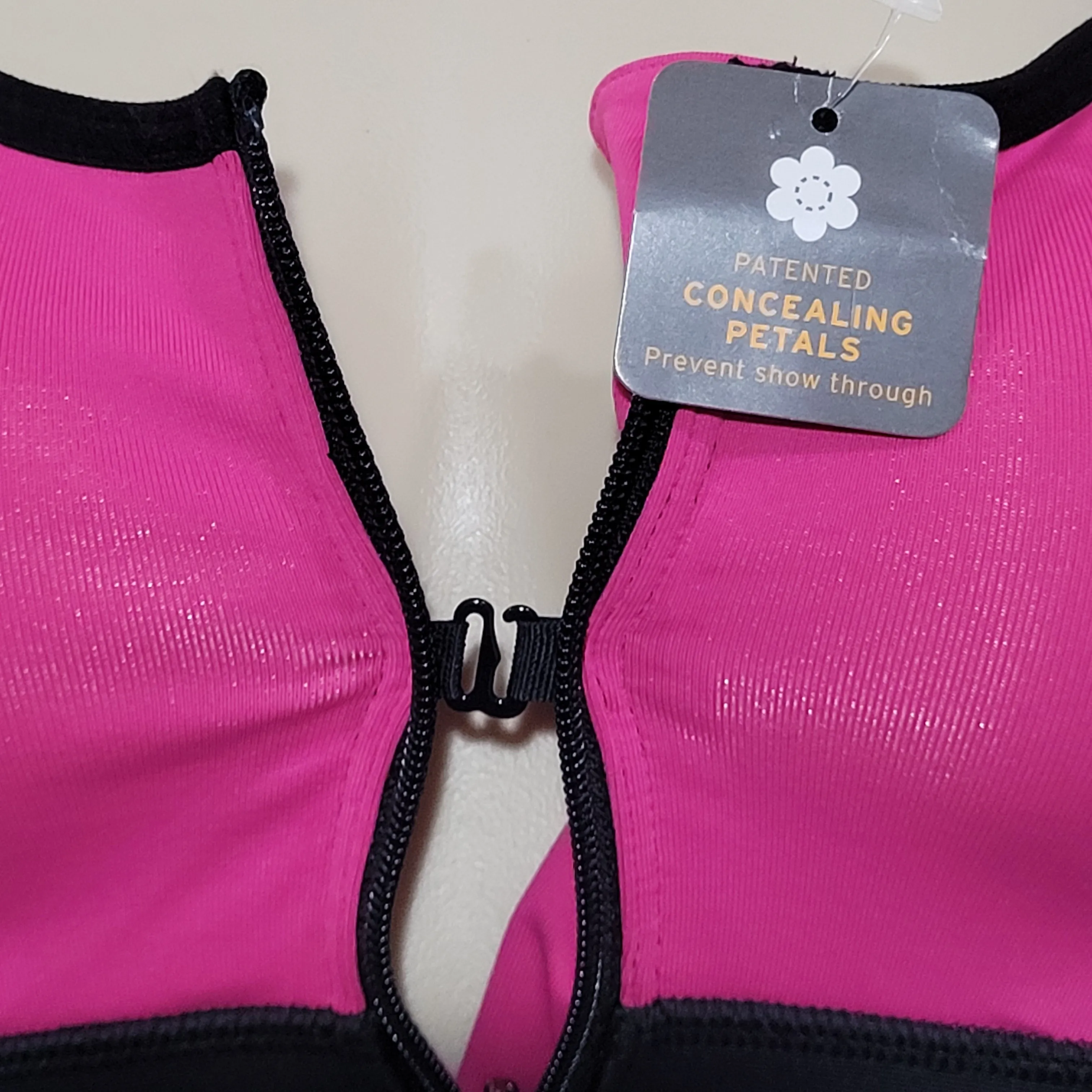 Champion N9643 Power Shape Max Zip Front Wire Free Sports Bra XS Pink & Black