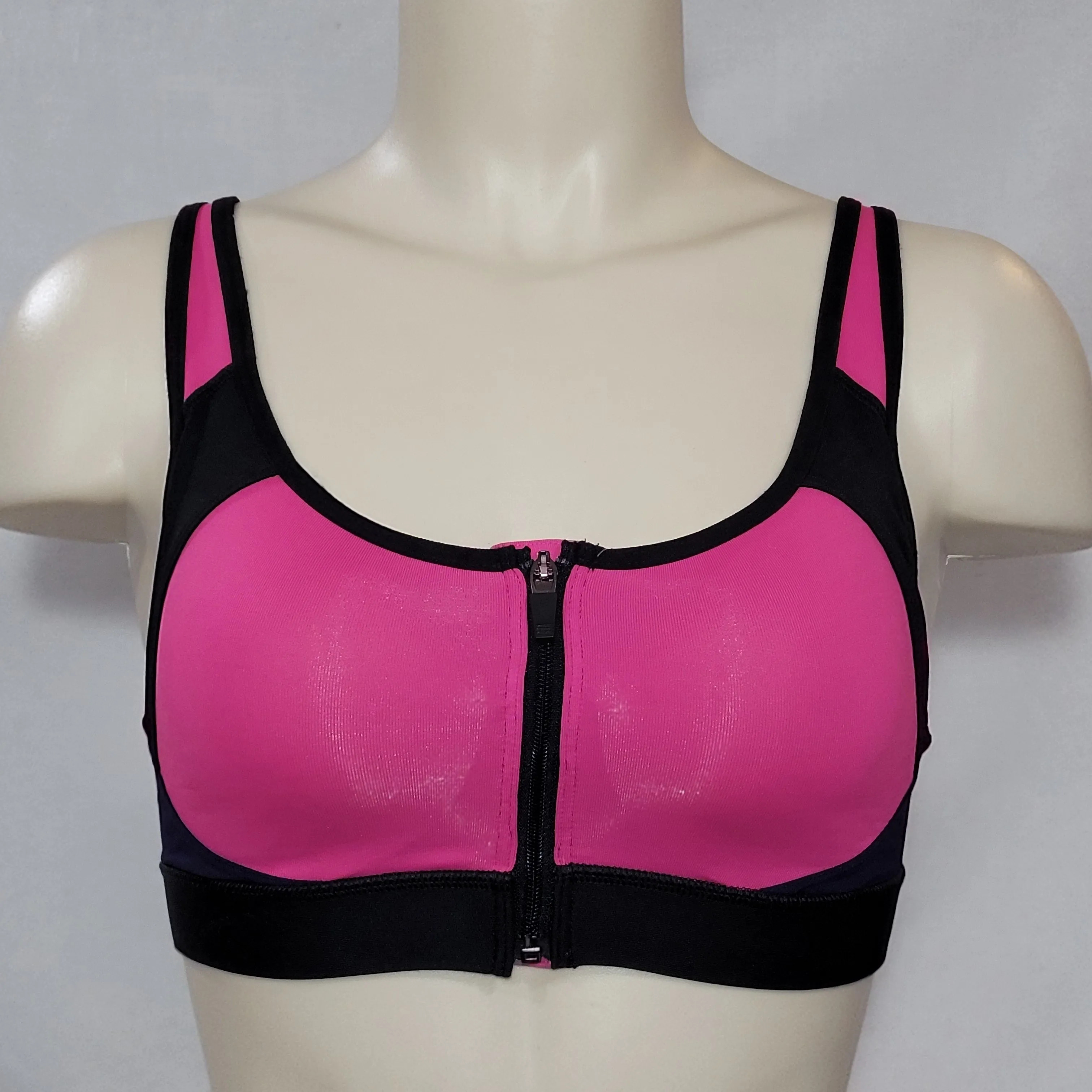 Champion N9643 Power Shape Max Zip Front Wire Free Sports Bra XS Pink & Black