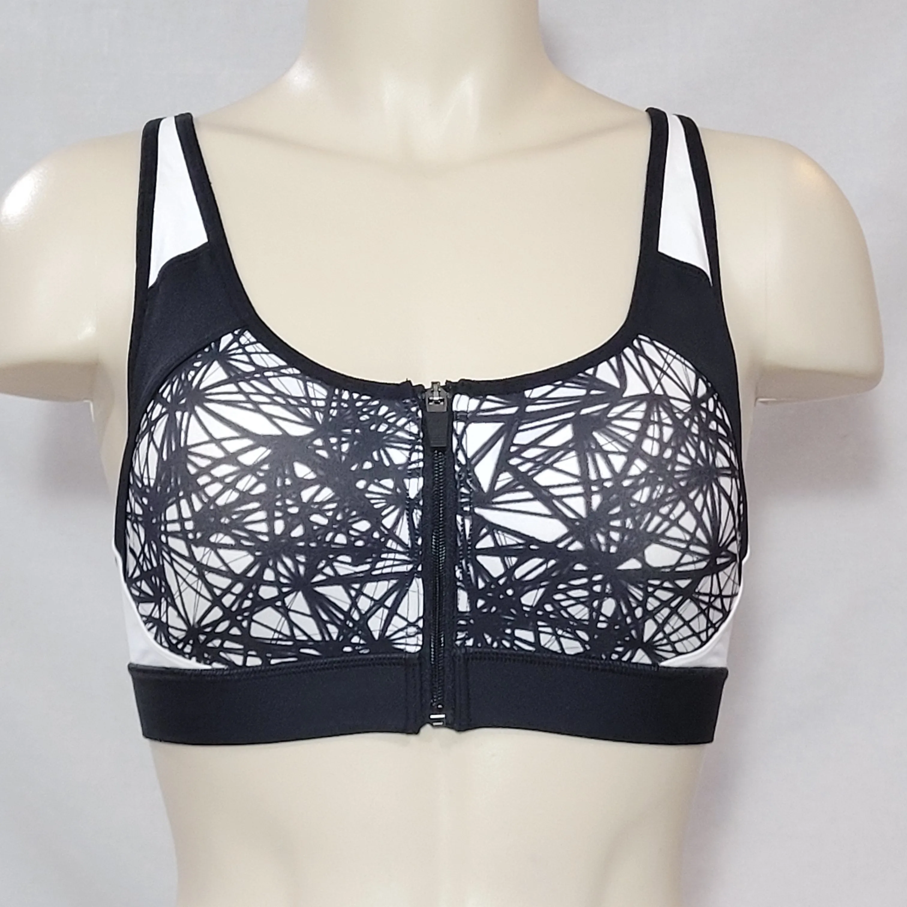 Champion N9643 Power Shape Max Zip Front Wire Free Sports Bra XS X-SMALL Black Multi