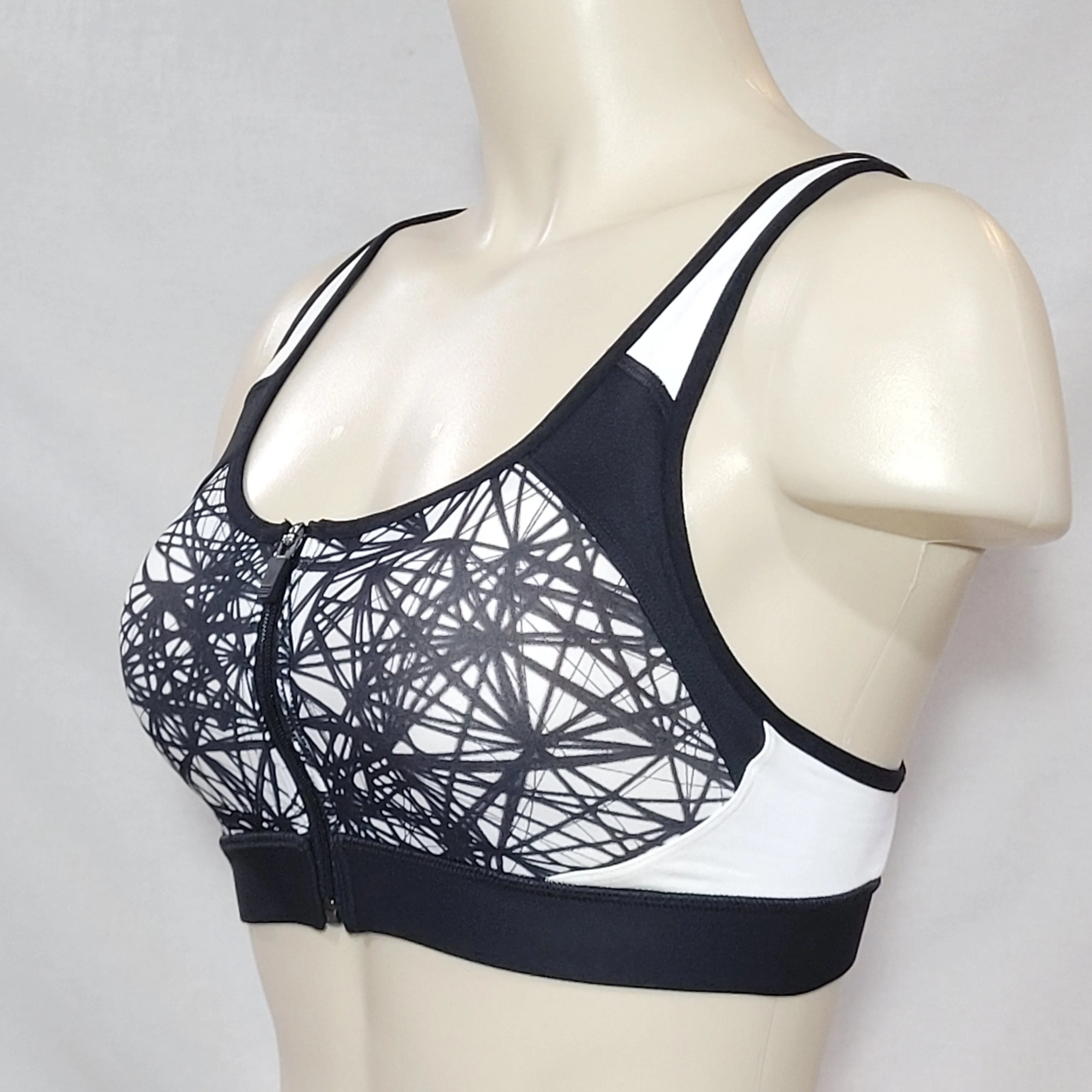 Champion N9643 Power Shape Max Zip Front Wire Free Sports Bra XS X-SMALL Black Multi