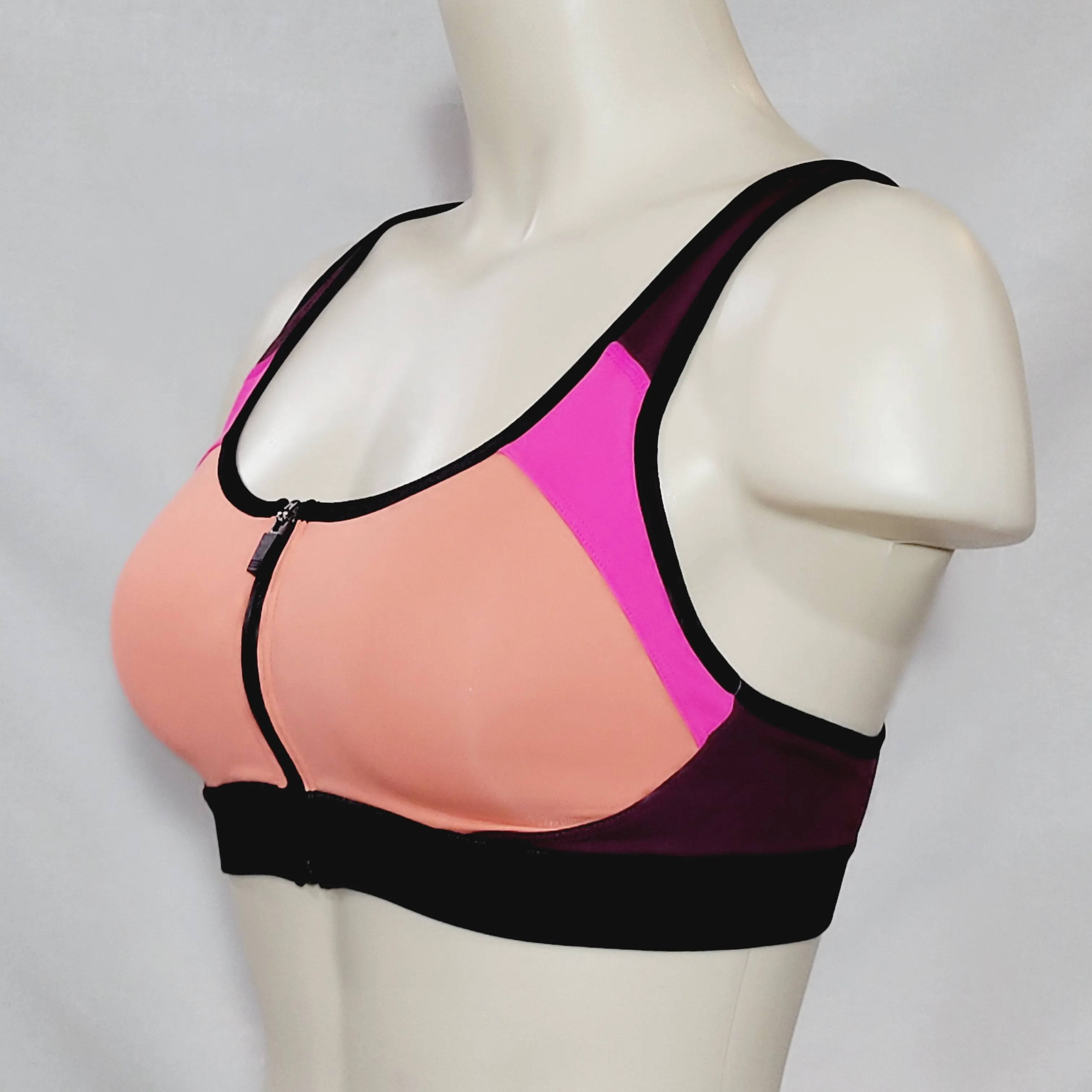 Champion N9643 Power Shape Max Zip Front Wire Free Sports Bra XS X-SMALL Papaya Pink