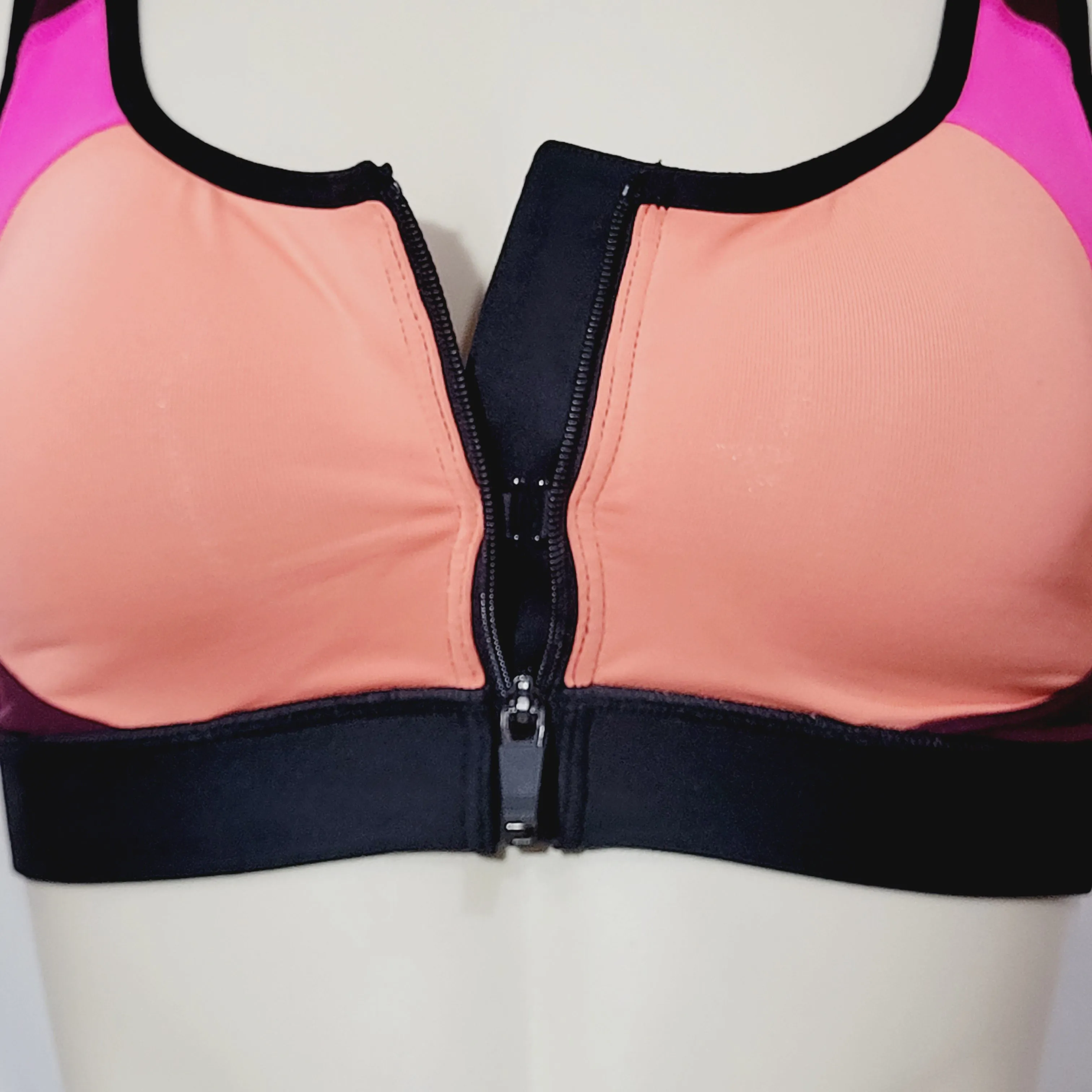 Champion N9643 Power Shape Max Zip Front Wire Free Sports Bra XS X-SMALL Papaya Pink