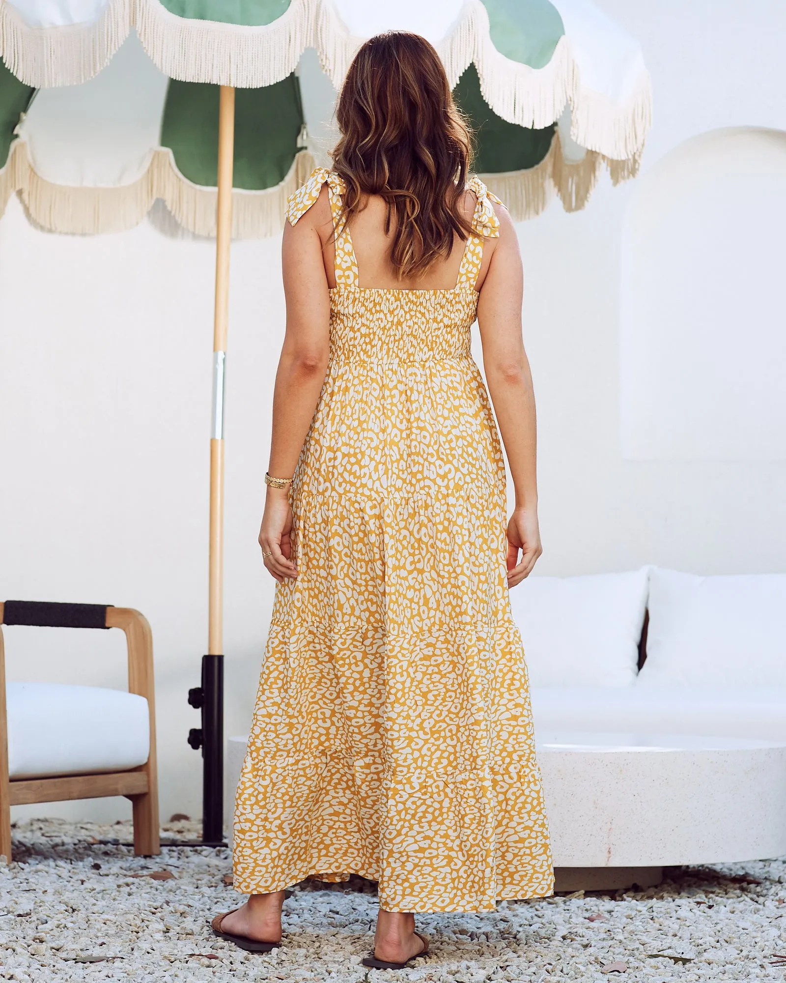 Chelsea Maternity Ruffled Maxi Dress in Yellow Animal Print