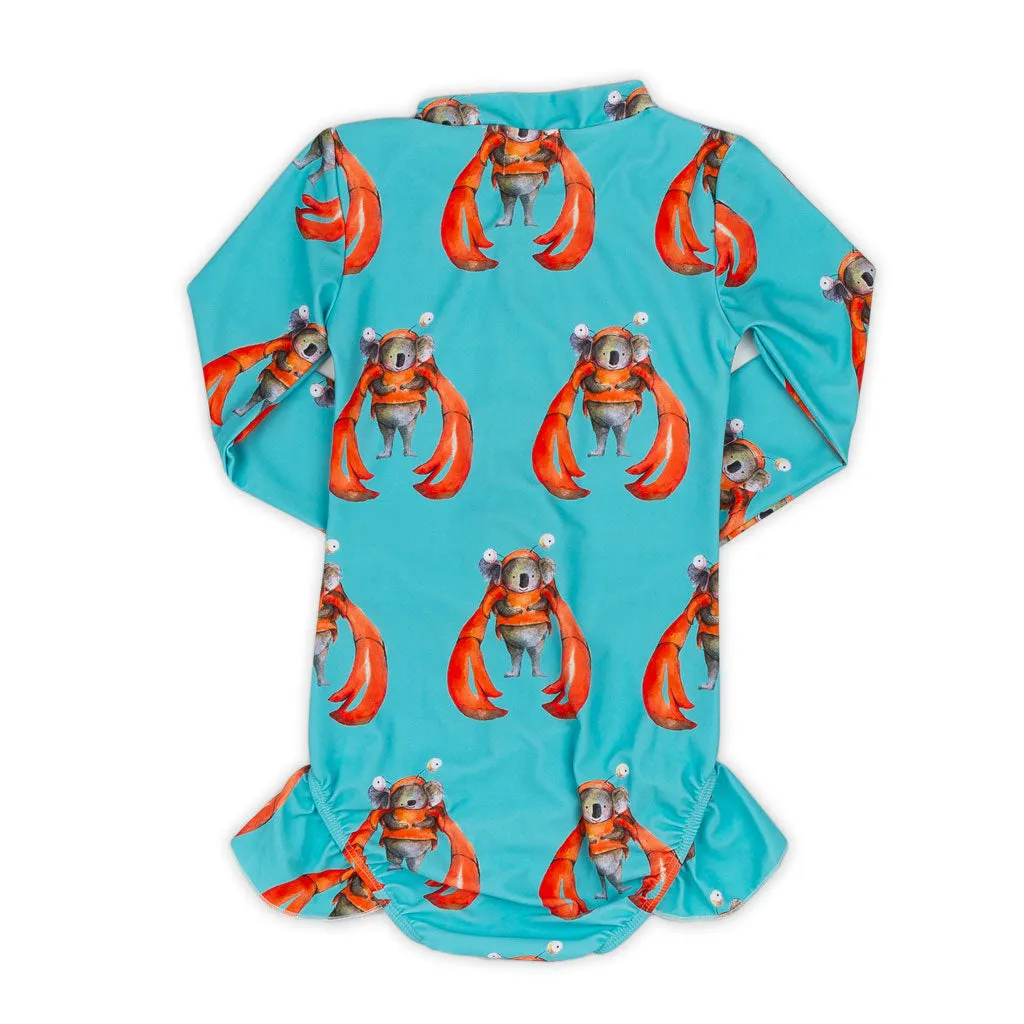 Crab Koala Girls Long Sleeve Zip Swimmers