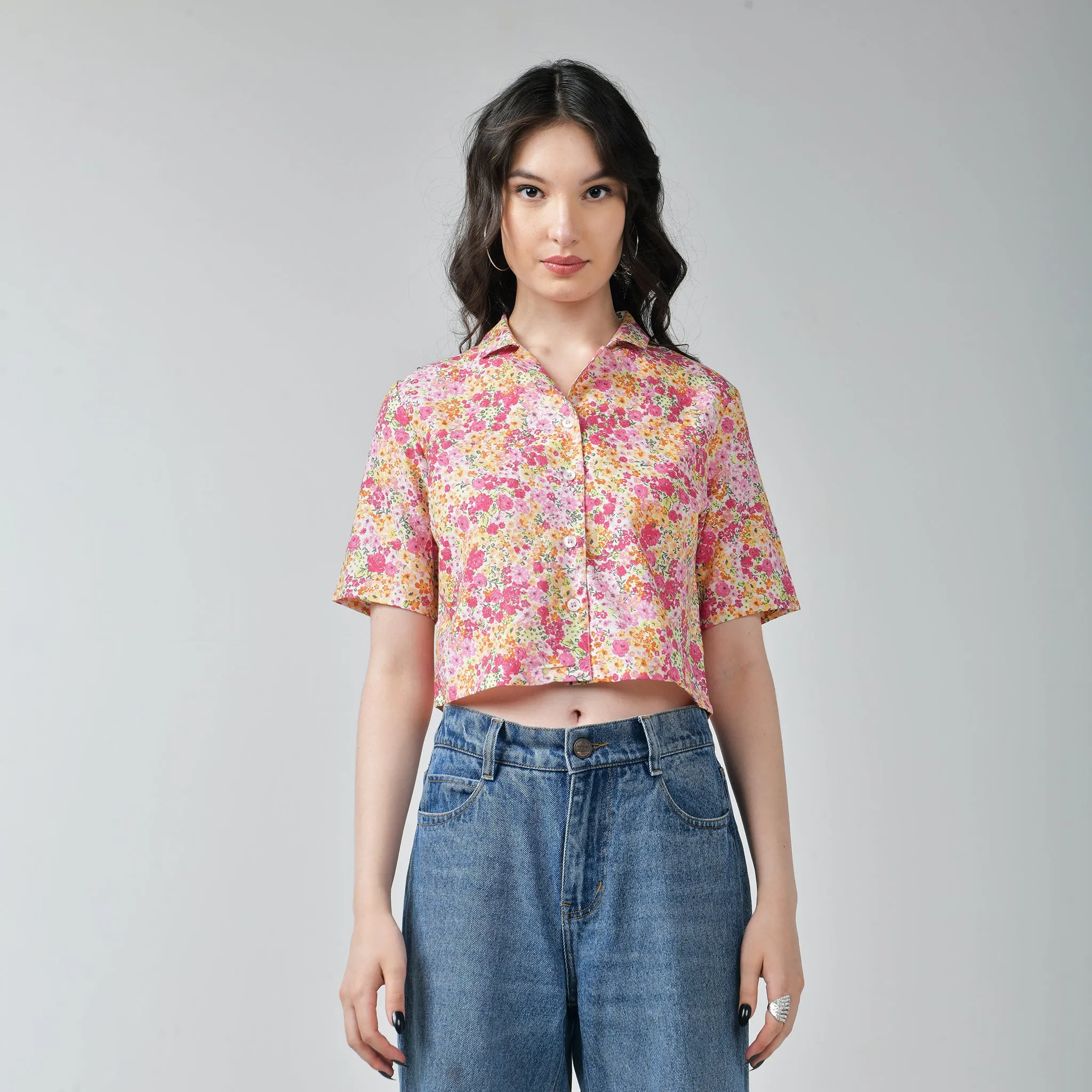 Crop boxy shirt for women - Pink