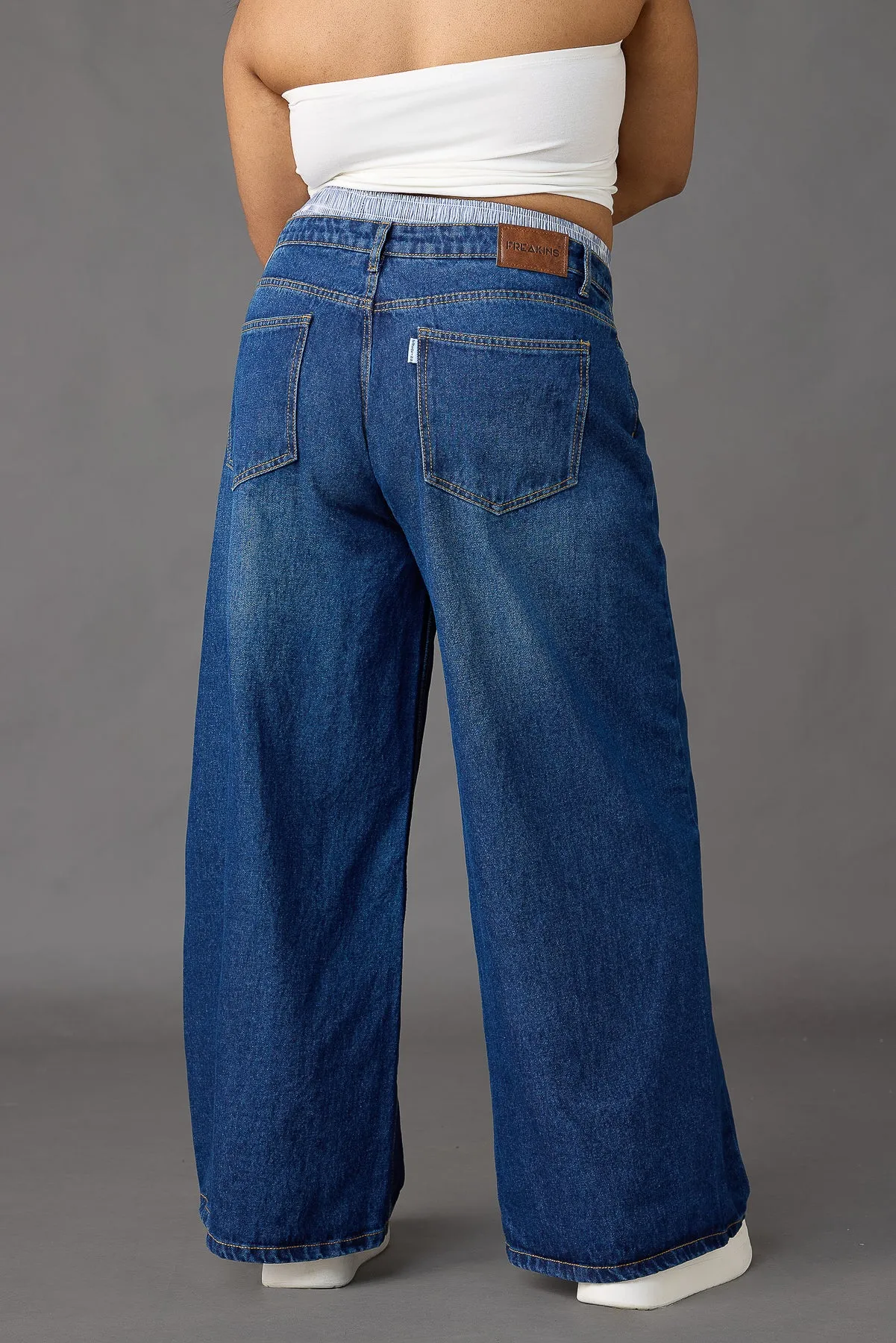 Curve Boxer Style Low Rise Wide Leg Jeans