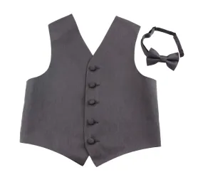 Dark Grey Boys Junior Cotton Vest Adjustable Waistcoast & Matching Bow Tie Set