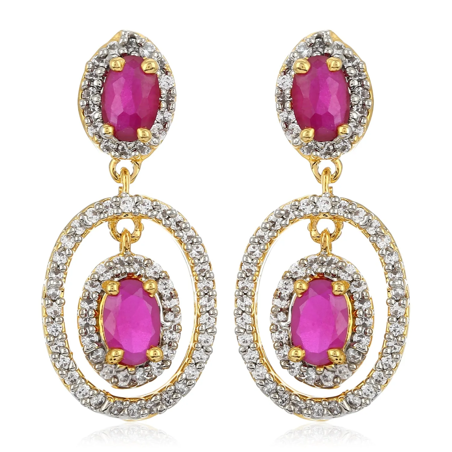 Drop Earring With White And Pink AD Stones