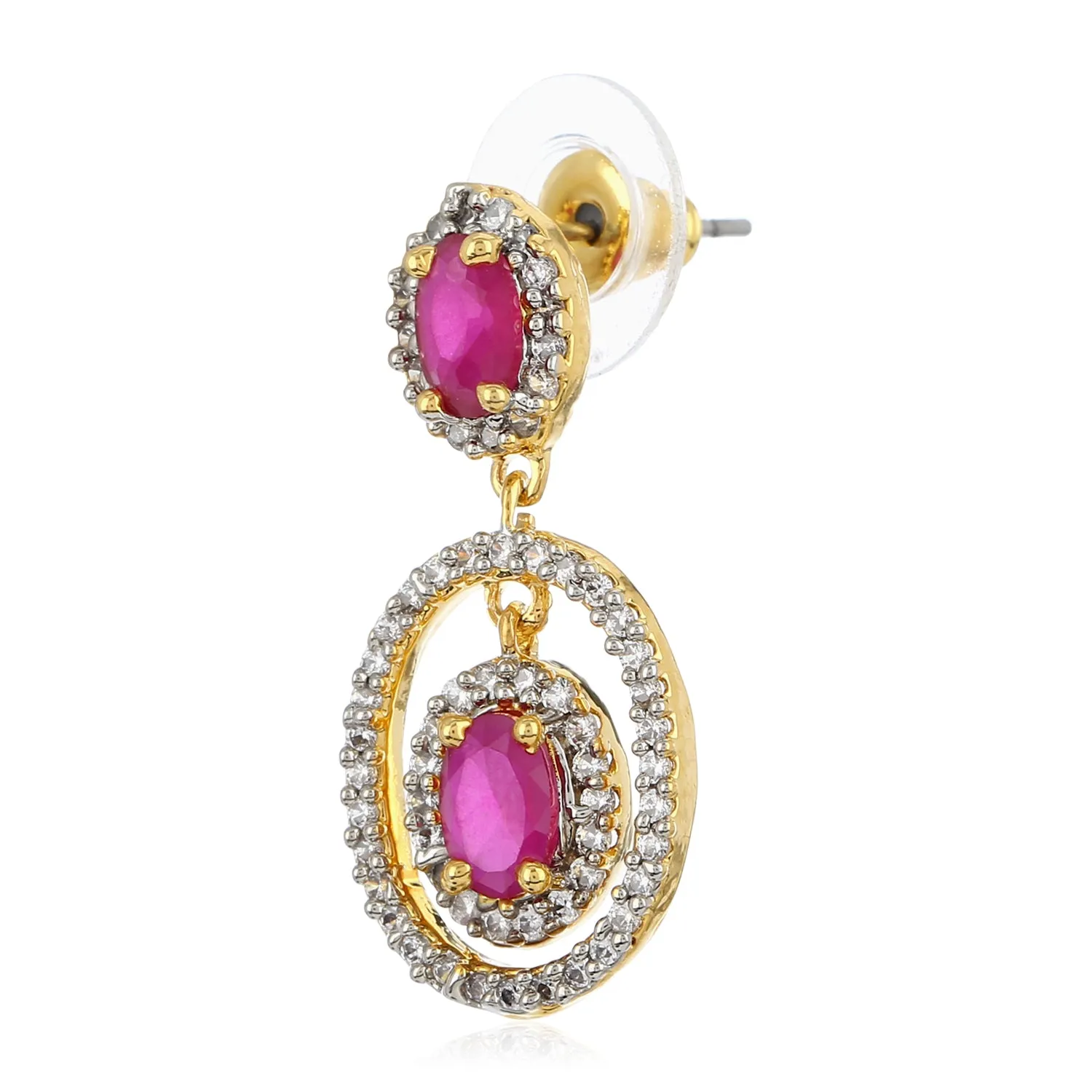 Drop Earring With White And Pink AD Stones