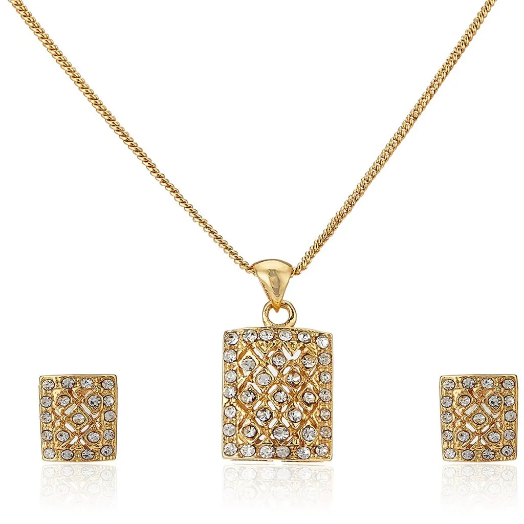 Estele 24 Kt Gold Plated American Diamond Chain Necklace Set for Women