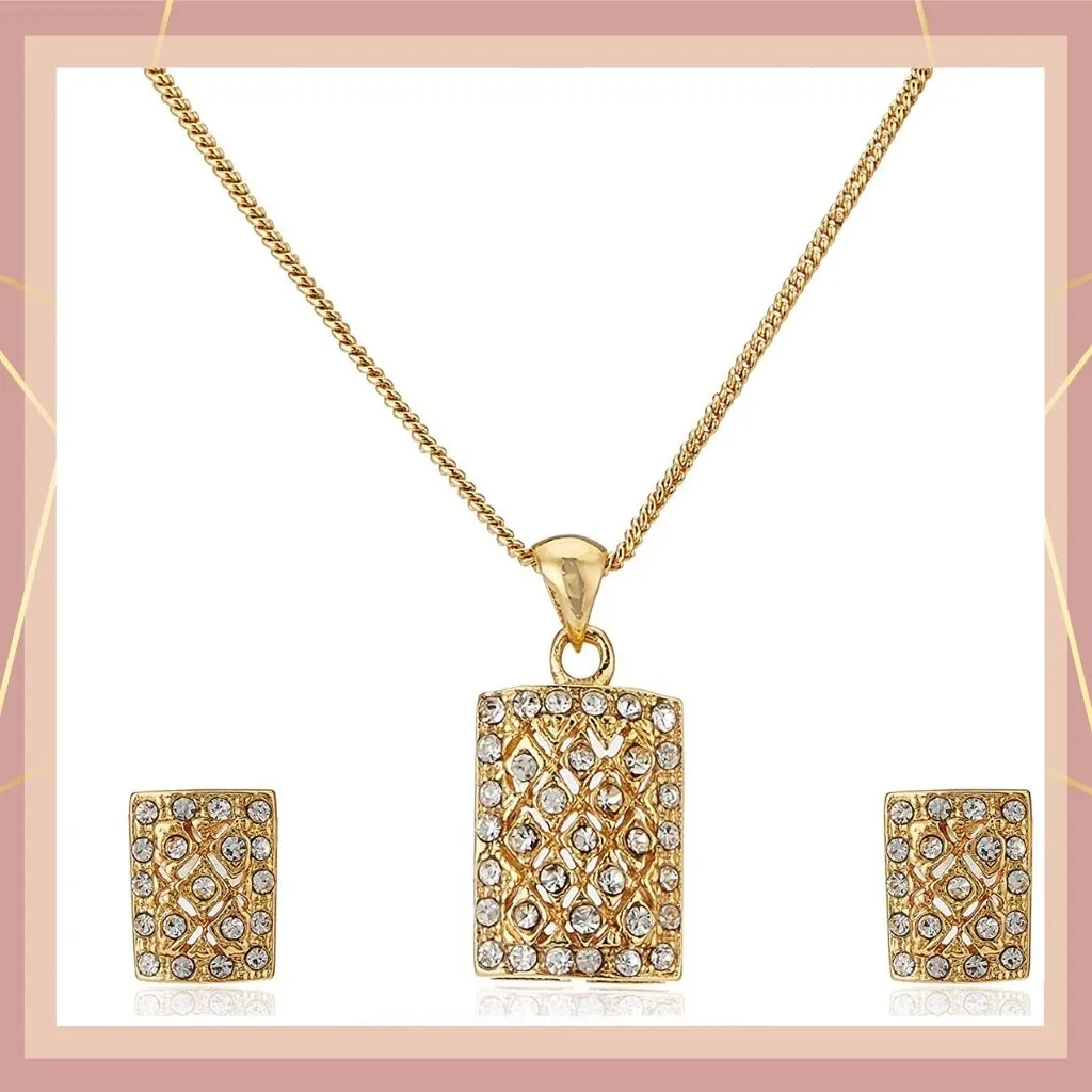 Estele 24 Kt Gold Plated American Diamond Chain Necklace Set for Women