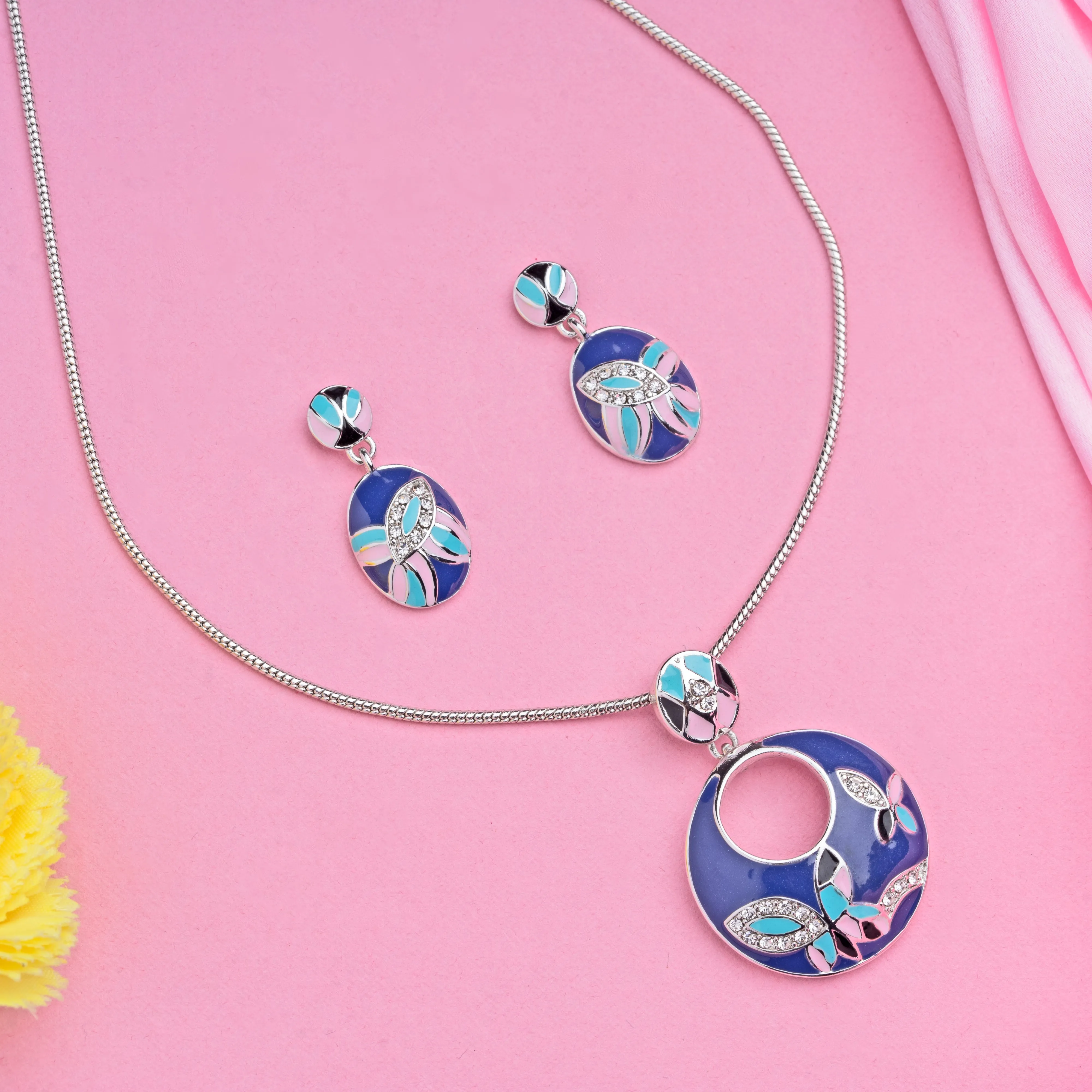 Estele - Beautiful Purple and Blue Enamel Butterfly Pendant Set