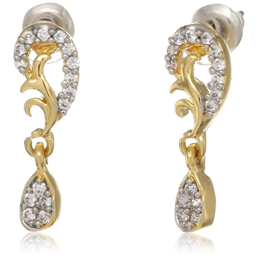 Estele Gold And Silver Tone Plated Floral Motif Drop Earrings for women