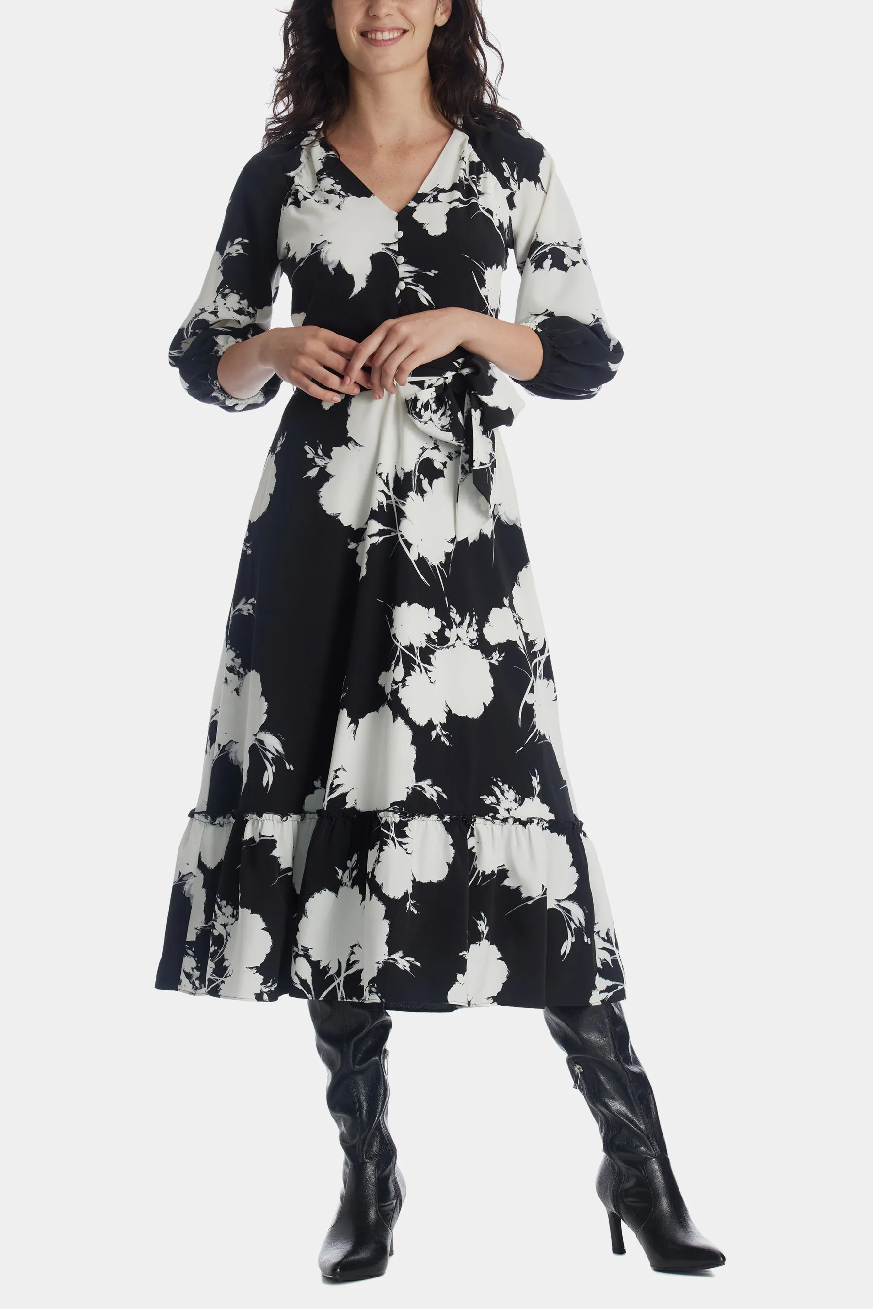 Floral Printed Silky Crepe Midi Dress