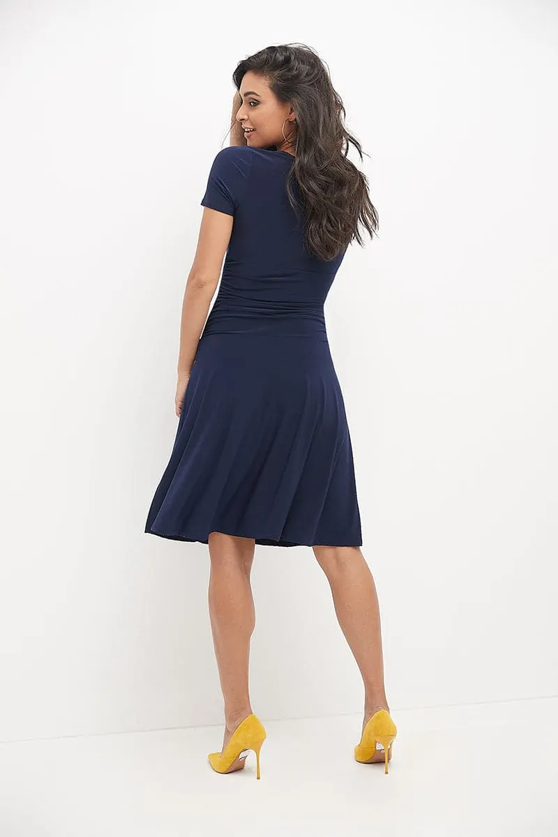 Form-fitting Short Sleeve Dress with Ruching