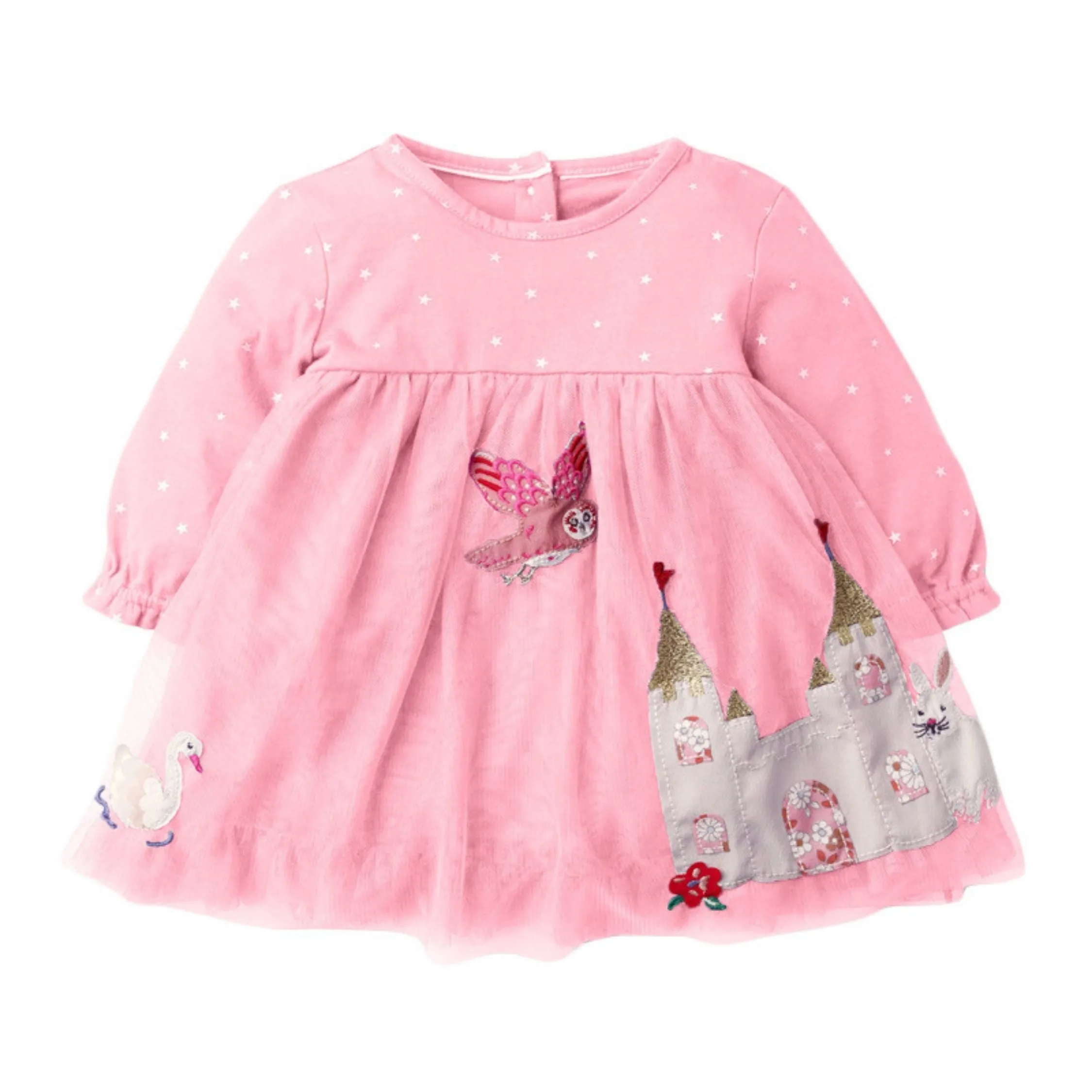 Full Sleeve Kids Play Theme Girls Dress, Pink