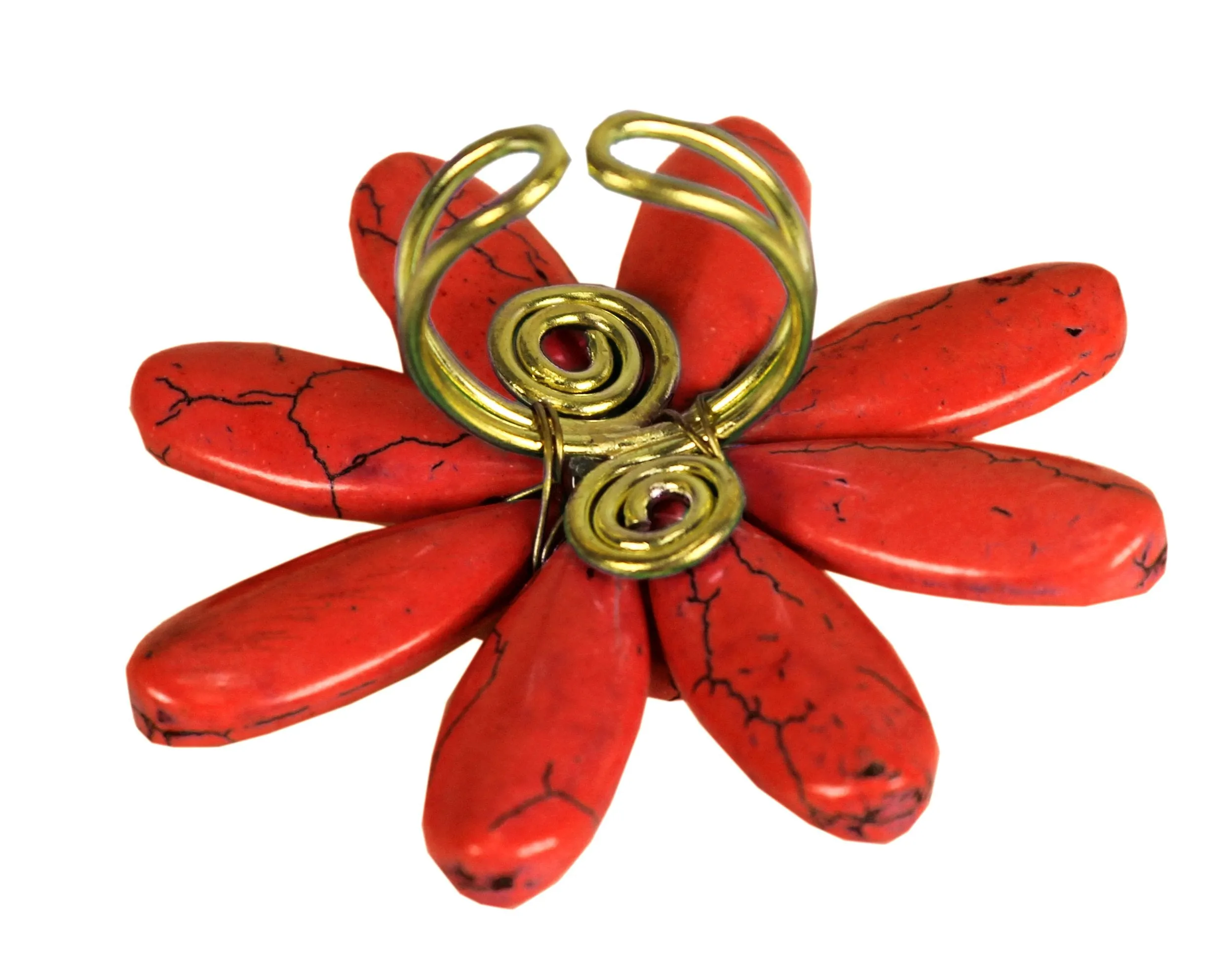 Gems Couture Jewelry Red Howlite Adjustable Flower Ring