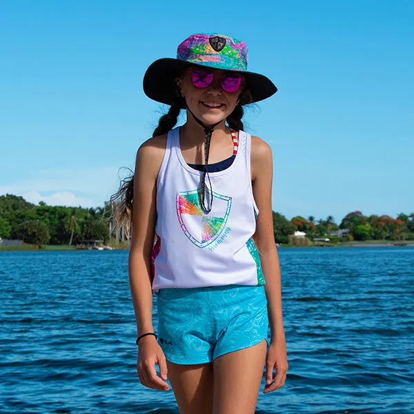 Girls Active Tank | White | Rainbow Spiral