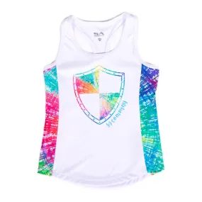 Girls Active Tank | White | Rainbow Spiral