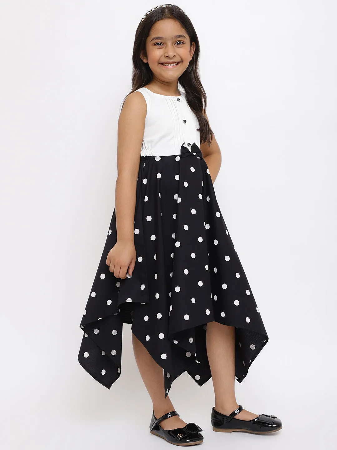 Girls Black Cotton Dress With Hat