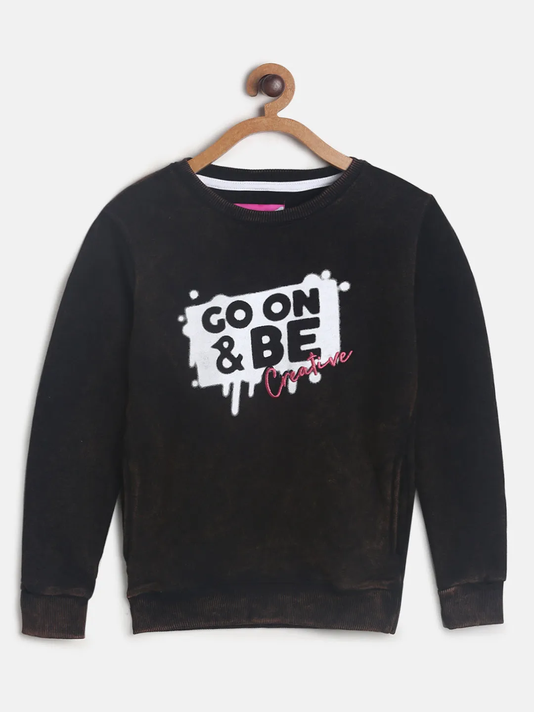 Girls Black Printed Sweatshirt