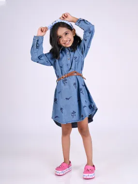 Girls Blue Printed Dress