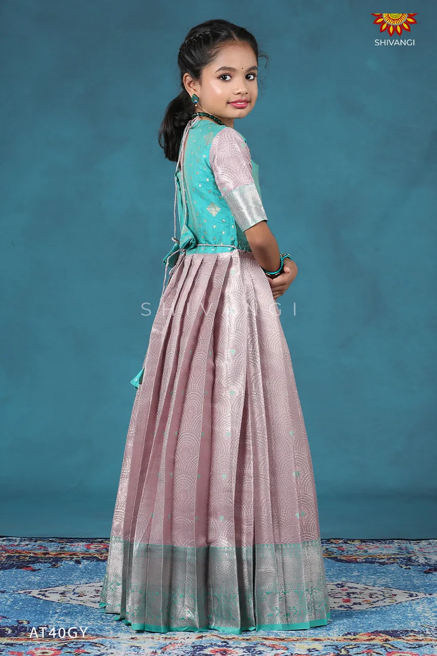 Girls Grey Pastel Baby Feather Long Gown