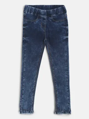 Girls Slim Fit Dark Blue Denim Jegging