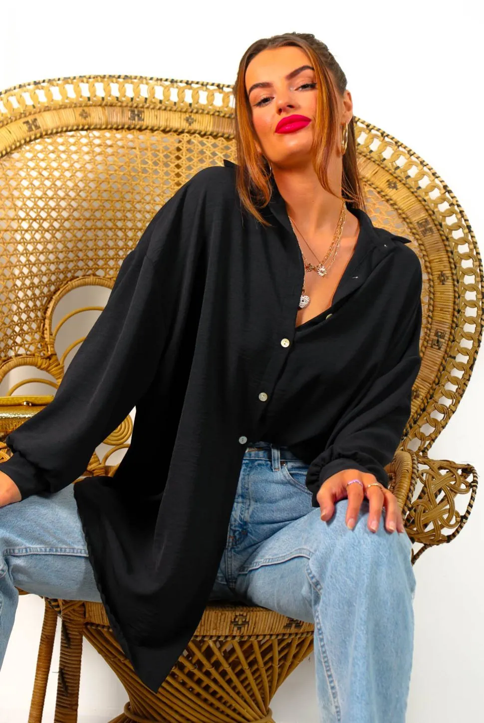 Got My Eye On You - Black Gold Sequin Eye Oversized Shirt