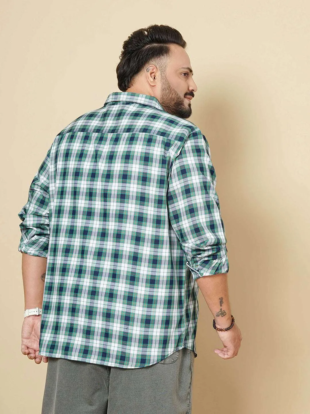 Hardsoda Men Navy Plus Size Checked Casual Shirt