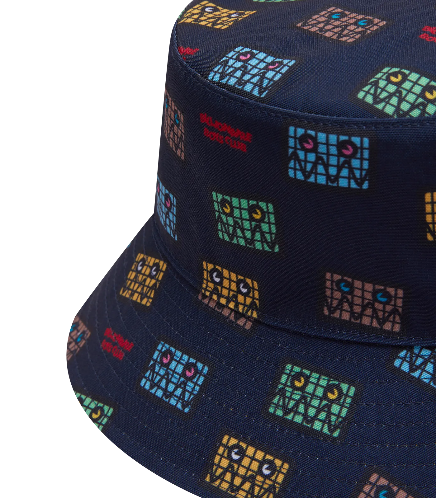 KIDS JUMBLE ROBOT A/O PRINT REVERSIBLE BUCKET HAT - NAVY/YELLOW